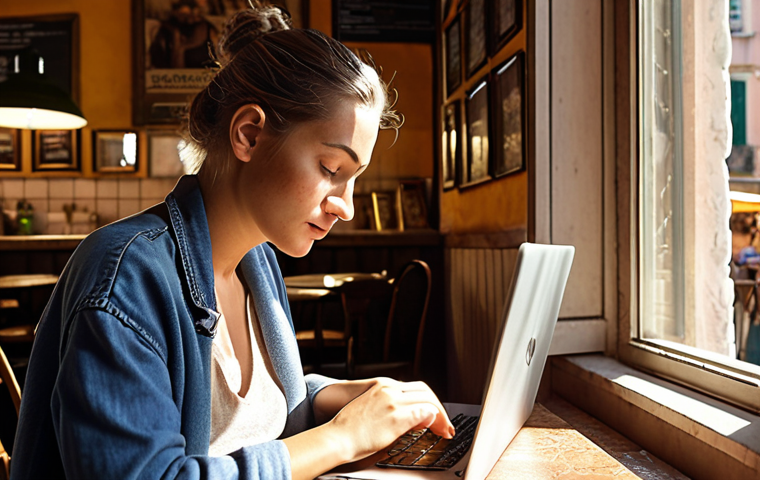 **Image Prompt:** A citizen carefully reading the privacy policy of a website on their laptop in a cozy Italian café, sunlight streaming through the window, emphasizing the importance of data protection. Focus on conveying a sense of empowerment through awareness.