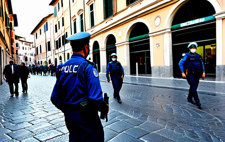 Crime Prevention in a Modern City**

"A bustling city street scene in Rome, Italy, with police officers patrolling the area. The focus is on advanced technology being used to monitor the environment and prevent crime. Show data visualizations projected onto buildings, assisting the officers. Everyone is fully clothed in appropriate attire. Safe for work, professional, perfect anatomy, natural proportions, high quality, appropriate content, modest, family-friendly."

**